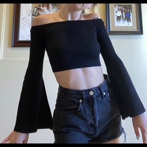 SEEK the label black crop top with bell sleeves